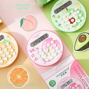 Calculator cu afișaj de 12 cifre, design rotunjit inspirat din fructe, carcasă din plastic, funcționează cu baterii uscate standard (nu sunt incluse)