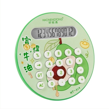 Calculator cu afișaj de 12 cifre, design rotunjit inspirat din fructe, carcasă din plastic, funcționează cu baterii uscate standard (nu sunt incluse)