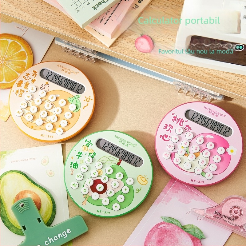 Calculator cu afișaj de 12 cifre, design rotunjit inspirat din fructe, carcasă din plastic, funcționează cu baterii uscate standard (nu sunt incluse)