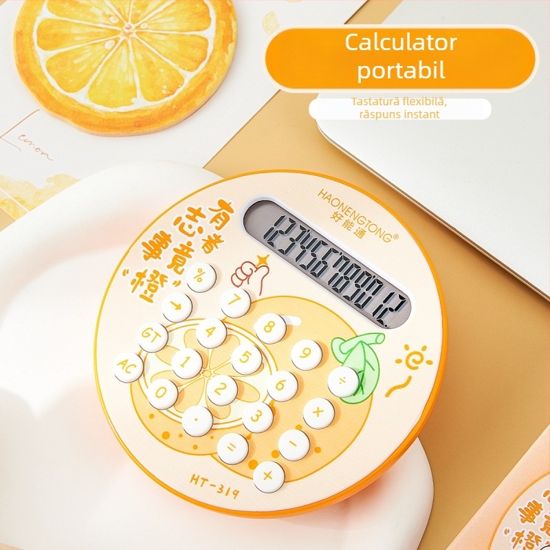 Calculator cu afișaj de 12 cifre, design rotunjit inspirat din fructe, carcasă din plastic, funcționează cu baterii uscate standard (nu sunt incluse)