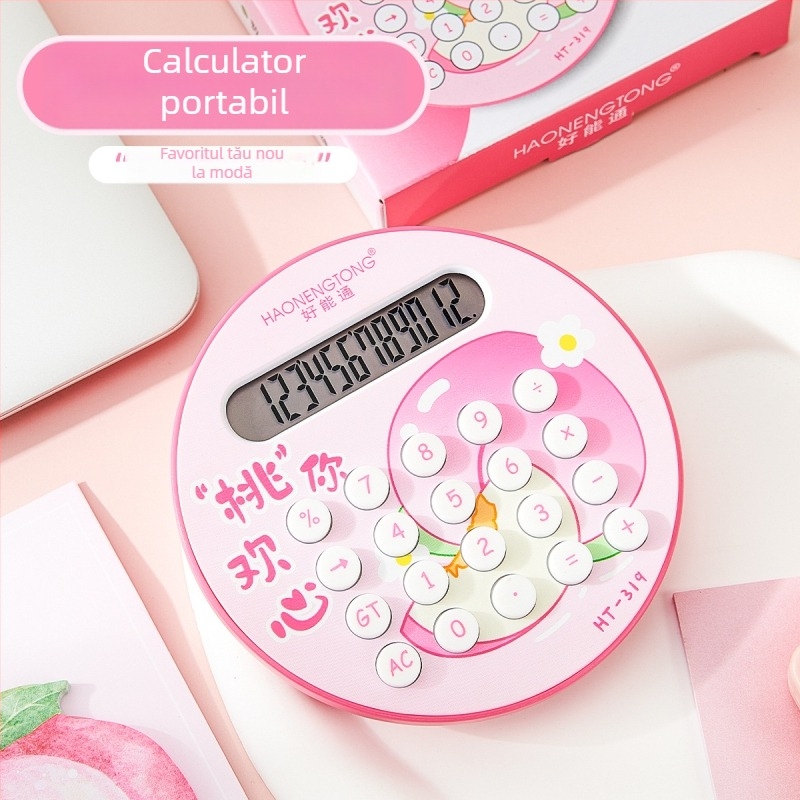 Calculator cu afișaj de 12 cifre, design rotunjit inspirat din fructe, carcasă din plastic, funcționează cu baterii uscate standard (nu sunt incluse)