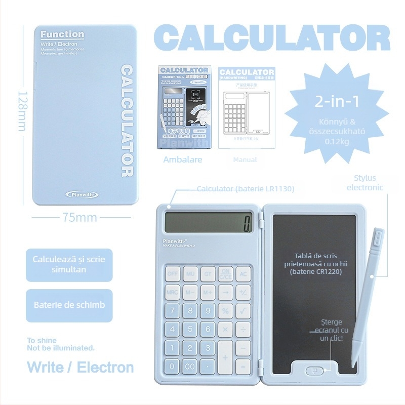 RosyPosy Calculator aritmetic 12 cifre, portabil – Carcasă din plastic, Baterie cu buton, Fără logo