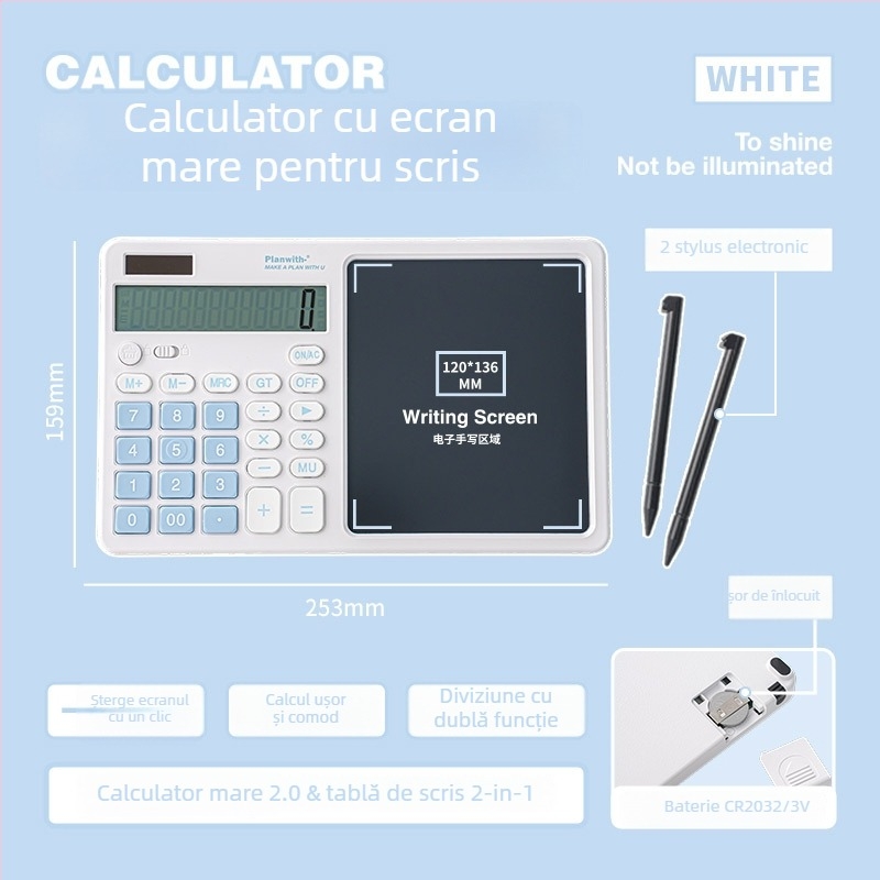 RosyPosy Calculator aritmetic 12 cifre, portabil – Carcasă din plastic, Baterie cu buton, Fără logo