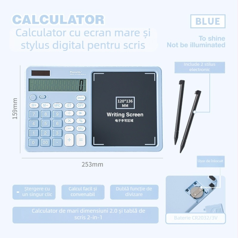 RosyPosy Calculator aritmetic 12 cifre, portabil – Carcasă din plastic, Baterie cu buton, Fără logo