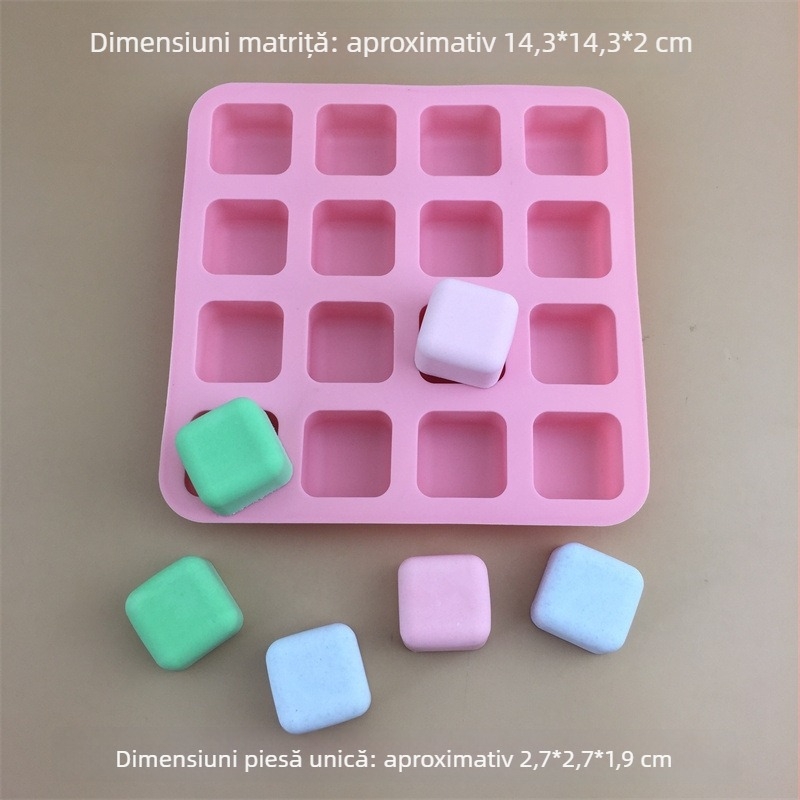 Formă din silicon pentru prăjituri, 16 cavități în grilă pătrată, formă neregulată, pentru coacere și cuburi de gheață