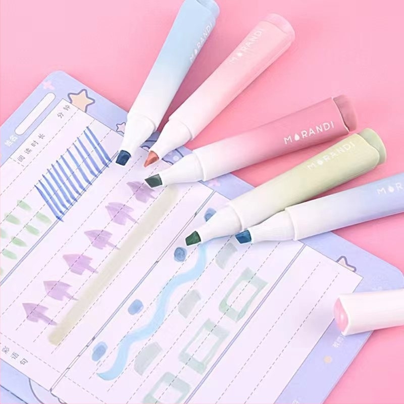 Marker de evidențiere cu vârf înclinat, design Morandi; model 7208, carcasă din plastic, ambalat în cutie, logo imprimat, personalizare disponibilă