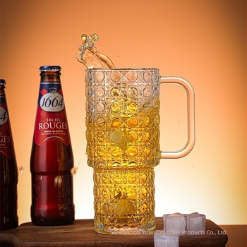 Cană de bere din sticlă cu mâner, stil modern minimalist, sticlă sodă-lime, capacitate 401–500 ml, ambalaj în cutie din carton