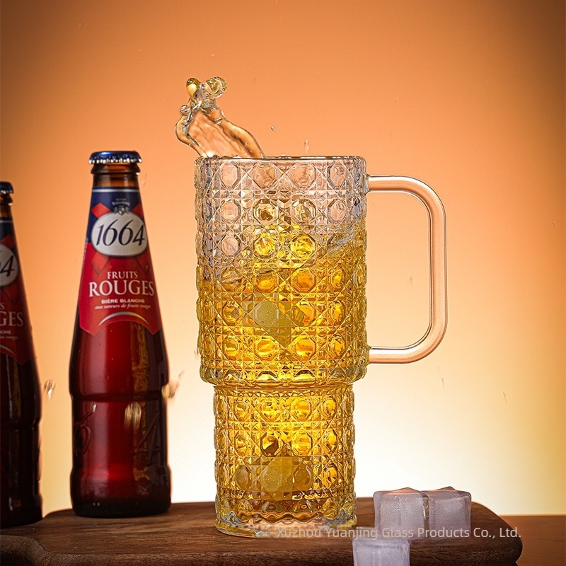 Cană de bere din sticlă cu mâner, stil modern minimalist, sticlă sodă-lime, capacitate 401–500 ml, ambalaj în cutie din carton