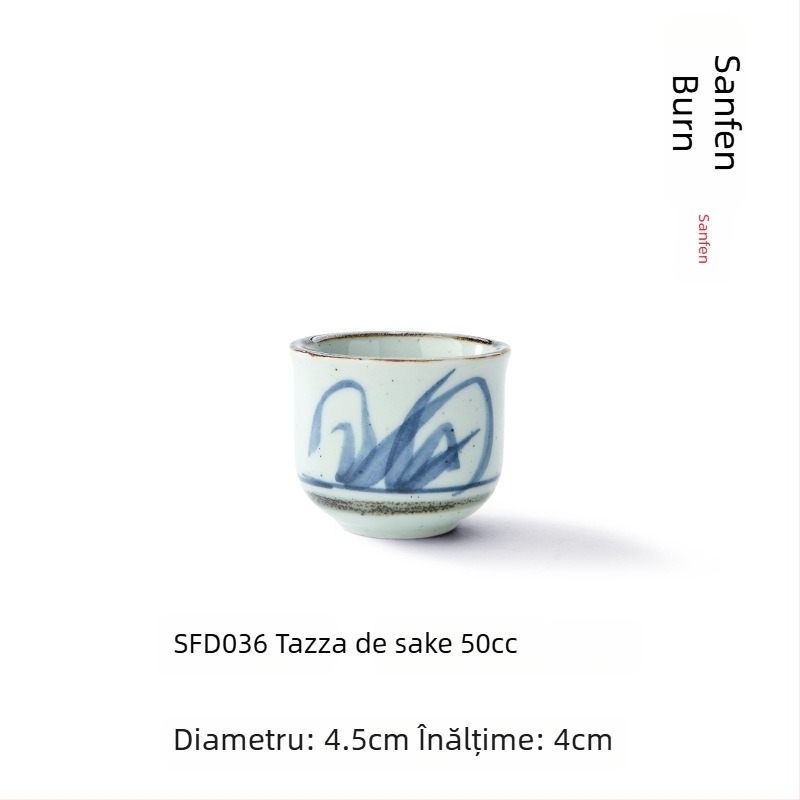 Set din porțelan cu cești de saké și oală de vin, stil minimalist modern, include vasul și paharele