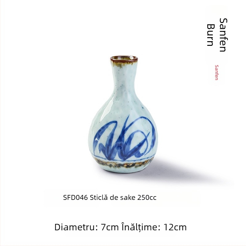 Set din porțelan cu cești de saké și oală de vin, stil minimalist modern, include vasul și paharele