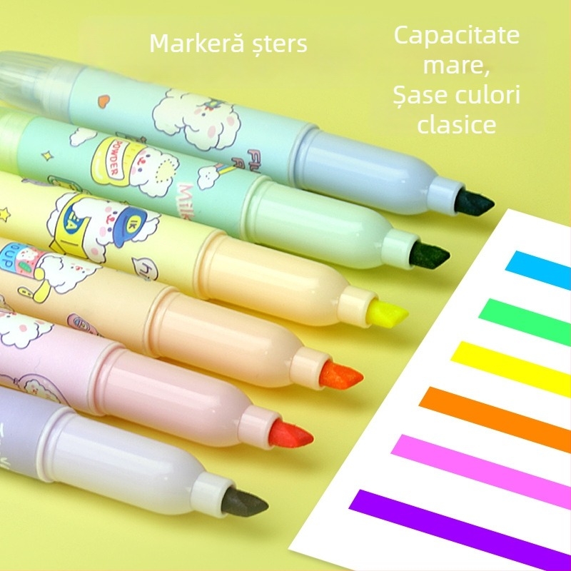 Marker highlighter dublu, erasabil, capacitate mare, model Zl10387