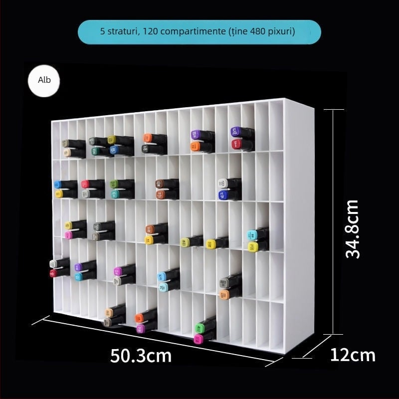 Suport din acrilic pentru pixuri și cutie de depozitare – corp transparent, compartimente pătrate pentru carioci și pixuri; Model 1; Imprimare logo: Disponibilă; Fără personalizare