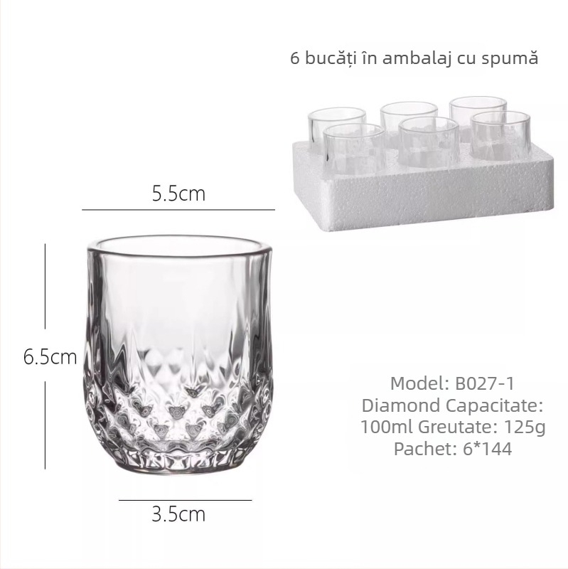 Set de 6 pahare din sticlă pentru băuturi spirtoase, stil chinez nou, cu logo imprimat, posibilitate de personalizare