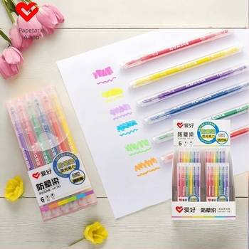 Marker de evidențiere cu capete duble, flux direct de cerneală, anti-înmbâzire, pachet de 6