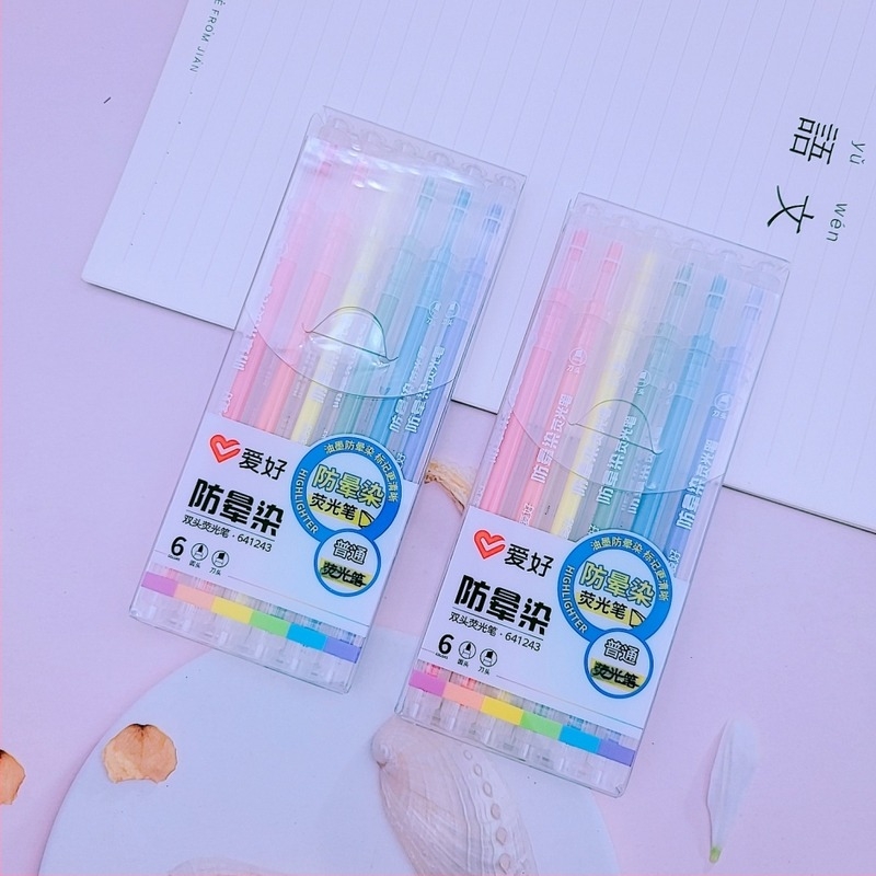 Marker de evidențiere cu capete duble, flux direct de cerneală, anti-înmbâzire, pachet de 6