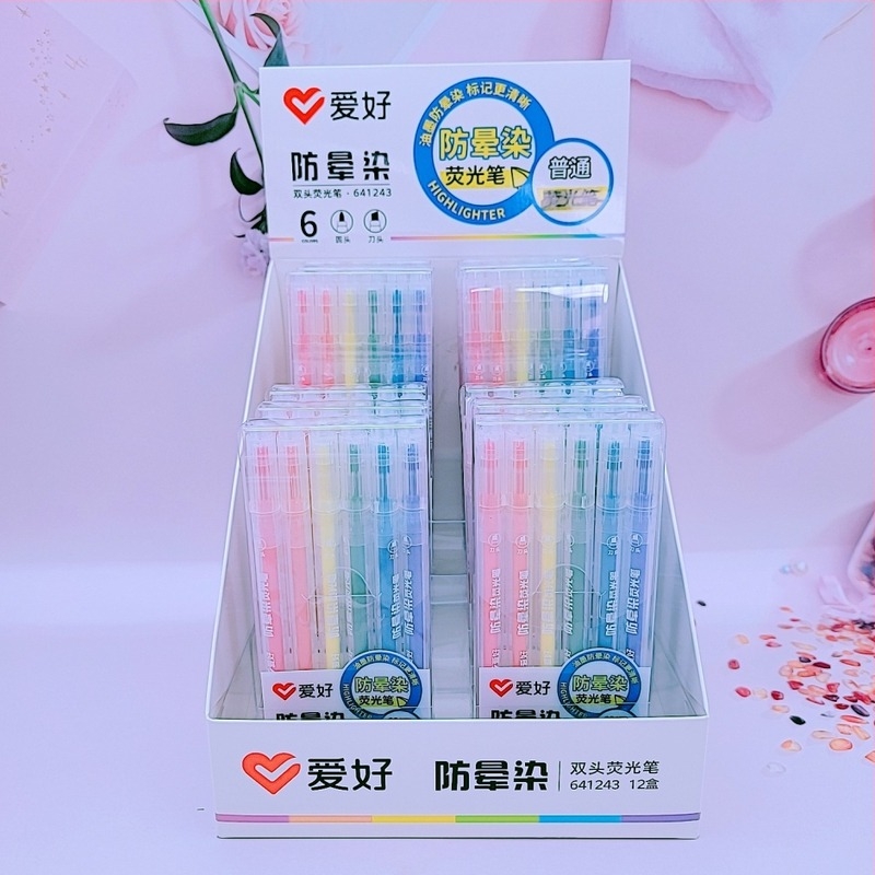 Marker de evidențiere cu capete duble, flux direct de cerneală, anti-înmbâzire, pachet de 6