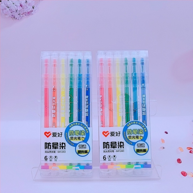 Marker de evidențiere cu capete duble, flux direct de cerneală, anti-înmbâzire, pachet de 6