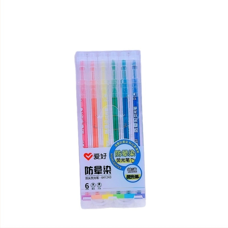 Marker de evidențiere cu capete duble, flux direct de cerneală, anti-înmbâzire, pachet de 6