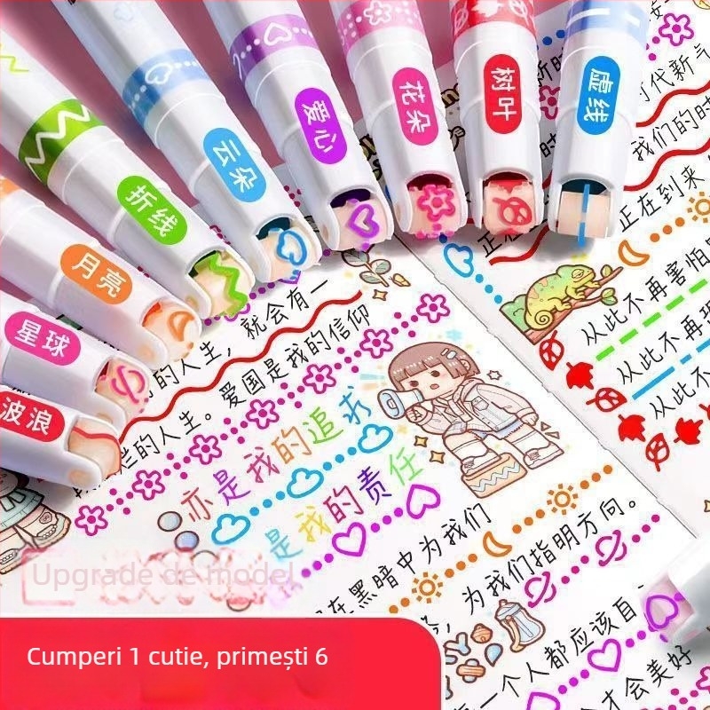 Nothing Curve Pen Highlighter, design în formă de floare, corp din plastic, ambalaj într-o cutie, cu un singur vârf