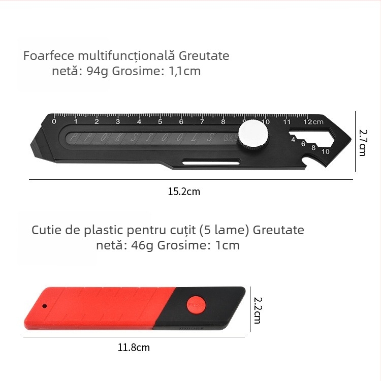 Cuțit de utilitate din oțel inoxidabil, 10 în 1, construcție integrală din oțel, model Steel, greutate 94 g