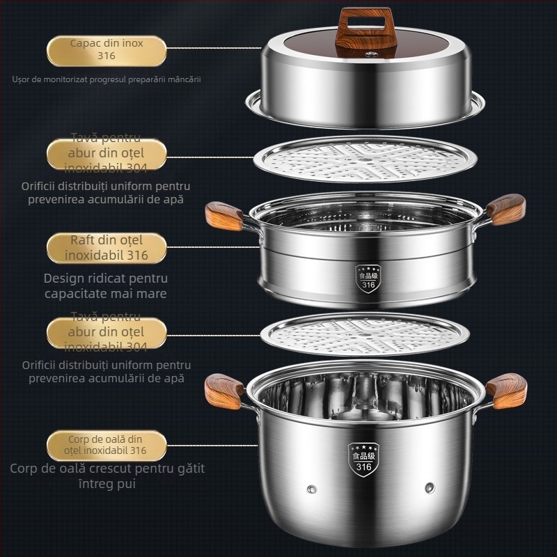 Aburitor din oțel inoxidabil 316L, capacitate mare, design multistrat, cu două niveluri, de calitate alimentară, pentru uz casnic