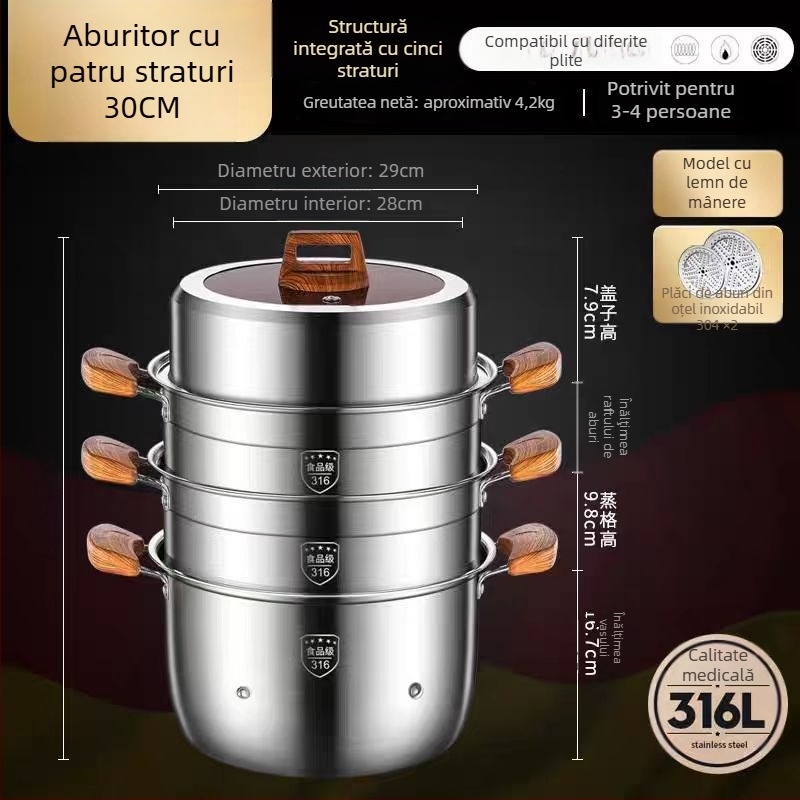 Aburitor din oțel inoxidabil 316L, capacitate mare, design multistrat, cu două niveluri, de calitate alimentară, pentru uz casnic