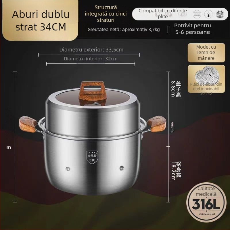 Aburitor din oțel inoxidabil 316L, capacitate mare, design multistrat, cu două niveluri, de calitate alimentară, pentru uz casnic