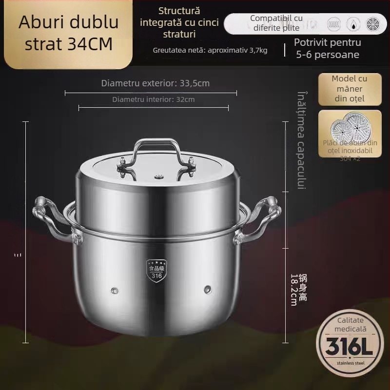 Aburitor din oțel inoxidabil 316L, capacitate mare, design multistrat, cu două niveluri, de calitate alimentară, pentru uz casnic