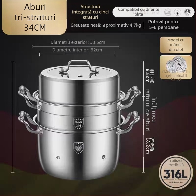 Aburitor din oțel inoxidabil 316L, capacitate mare, design multistrat, cu două niveluri, de calitate alimentară, pentru uz casnic