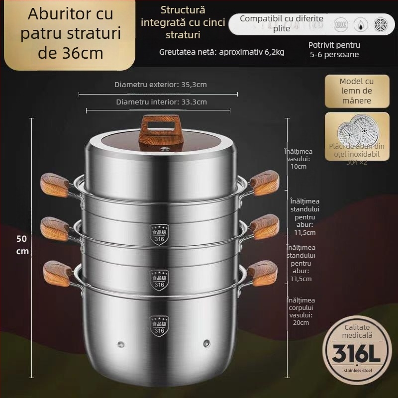 Aburitor din oțel inoxidabil 316L, capacitate mare, design multistrat, cu două niveluri, de calitate alimentară, pentru uz casnic