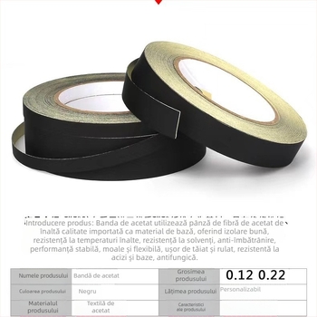 Bandă din acetat cu țesătură pentru cabluri auto — grosime 0.2 mm, bază din fibră, adeziv acrilic, interval de temperatură -40 °C la 120 °C, potrivită pentru motoare Clasei H și conductori de transformator