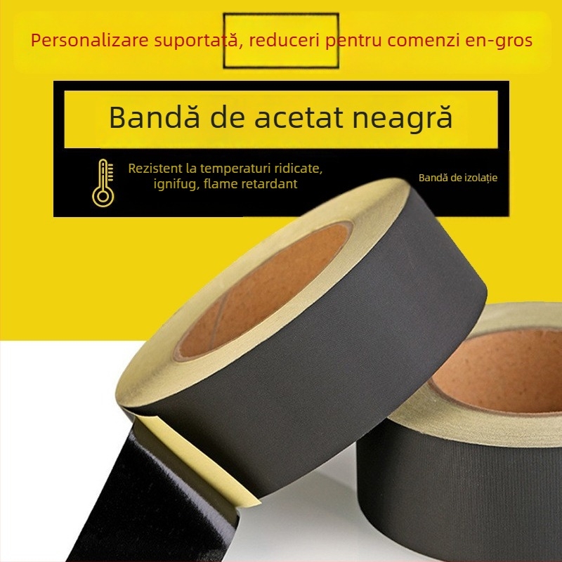 Bandă din acetat cu țesătură pentru cabluri auto — grosime 0.2 mm, bază din fibră, adeziv acrilic, interval de temperatură -40 °C la 120 °C, potrivită pentru motoare Clasei H și conductori de transformator