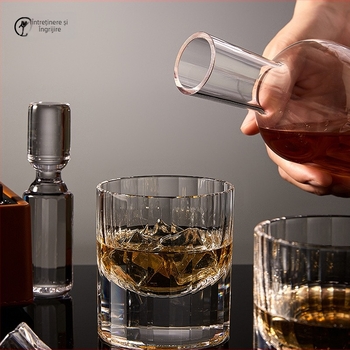 Set de pahare pentru whisky cu cutie cadou, 8 bucăți, din sticlă, stil lux-retro, calitate premium