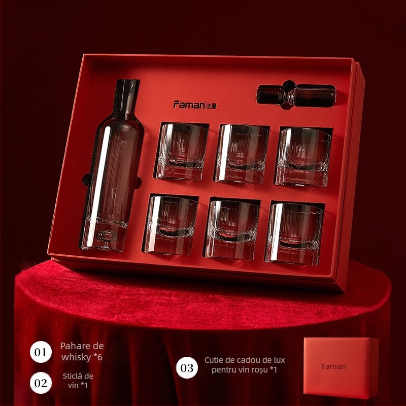 Set de pahare pentru whisky cu cutie cadou, 8 bucăți, din sticlă, stil lux-retro, calitate premium