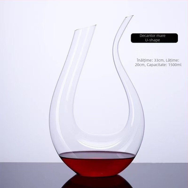 Decantor de vin din sticlă Sheng li zhuoyi cu mâner, capacitate 1000 ml+, stil modern minimalist