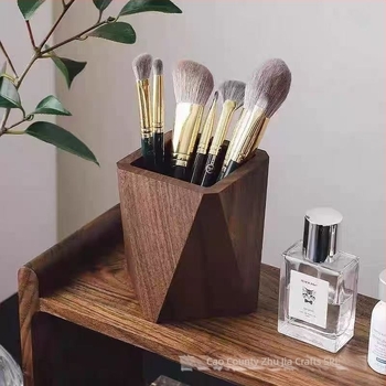 Suport pentru pixuri din lemn de nuc, pătrat, fără capac, stil modern minimalist; capacitate 10; imprimare logo disponibil