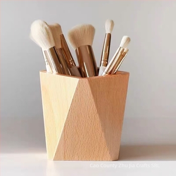 Suport pentru pixuri din lemn de nuc, pătrat, fără capac, stil modern minimalist; capacitate 10; imprimare logo disponibil