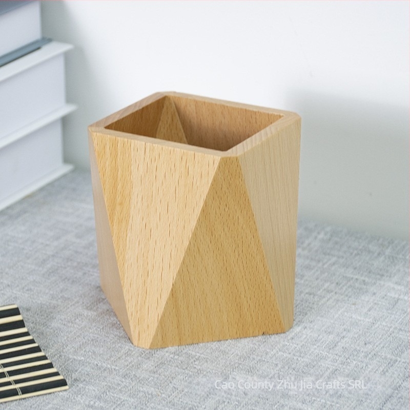 Suport pentru pixuri din lemn de nuc, pătrat, fără capac, stil modern minimalist; capacitate 10; imprimare logo disponibil