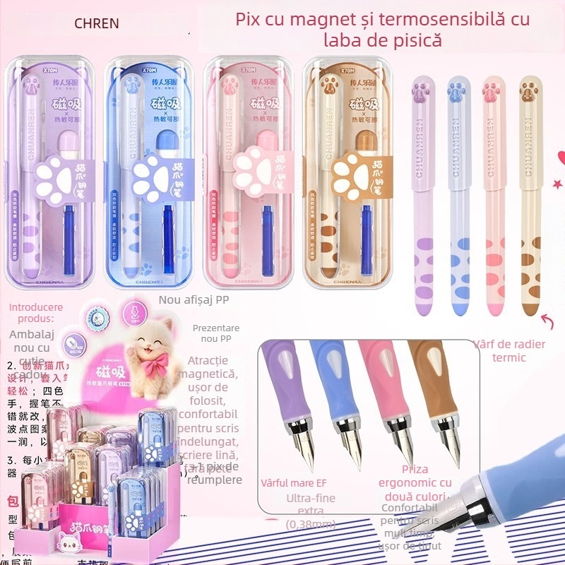 Stilou cu capac magnetic pentru practică de caligrafie, model X70m, cartuș de cerneală schimbabil, potrivit pentru elevii din învățământul primar