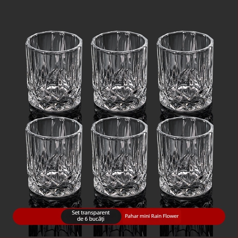 Set de șase pahare de băuturi spirtoase din cristal întărit, capacitate 1–100 ml, stil modern minimalist, posibilitate imprimare logo