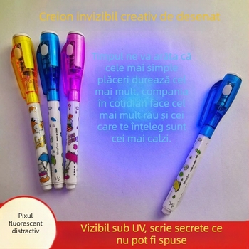 Friendly set de 6 markere invizibile pentru subliniere cu lumină UV și iluminare nocturnă, pix cu cerneală UV