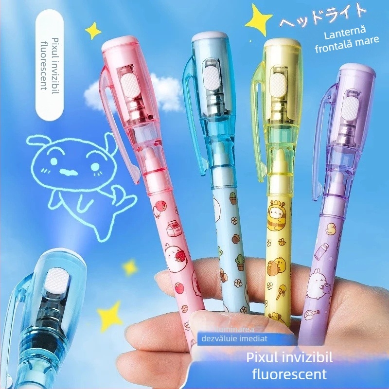 Friendly set de 6 markere invizibile pentru subliniere cu lumină UV și iluminare nocturnă, pix cu cerneală UV