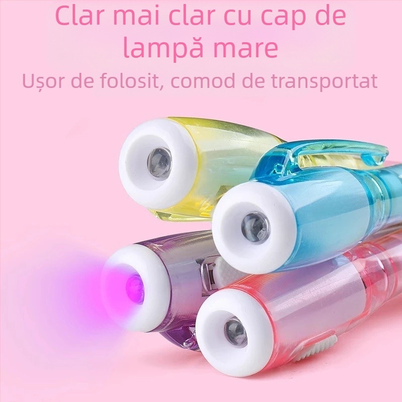 Friendly set de 6 markere invizibile pentru subliniere cu lumină UV și iluminare nocturnă, pix cu cerneală UV