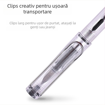 Stilou transparent cu carcasă din plastic, vârf din oțel inoxidabil, EF, sistem de alimentare cu cerneală: sac/absorbant, model: stilou transparent