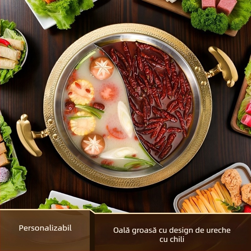 Oală din oțel inoxidabil pentru hot pot, uz restaurant, compatibilă cu plitele cu inducție, fund multistrat din material compozit, capacitate 2,1–10 L, greutate aproximativă 2 kg