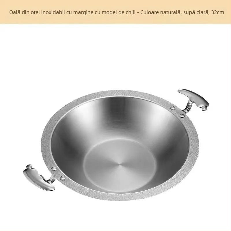 Oală din oțel inoxidabil pentru hot pot, uz restaurant, compatibilă cu plitele cu inducție, fund multistrat din material compozit, capacitate 2,1–10 L, greutate aproximativă 2 kg