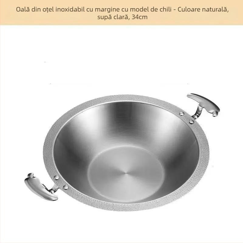 Oală din oțel inoxidabil pentru hot pot, uz restaurant, compatibilă cu plitele cu inducție, fund multistrat din material compozit, capacitate 2,1–10 L, greutate aproximativă 2 kg