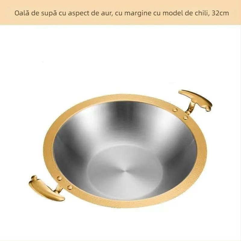 Oală din oțel inoxidabil pentru hot pot, uz restaurant, compatibilă cu plitele cu inducție, fund multistrat din material compozit, capacitate 2,1–10 L, greutate aproximativă 2 kg