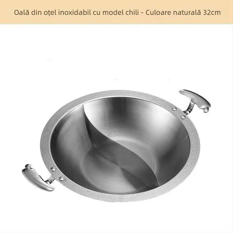 Oală din oțel inoxidabil pentru hot pot, uz restaurant, compatibilă cu plitele cu inducție, fund multistrat din material compozit, capacitate 2,1–10 L, greutate aproximativă 2 kg