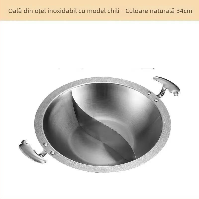 Oală din oțel inoxidabil pentru hot pot, uz restaurant, compatibilă cu plitele cu inducție, fund multistrat din material compozit, capacitate 2,1–10 L, greutate aproximativă 2 kg